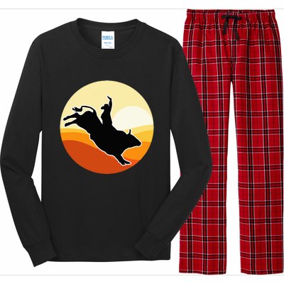 Retro Bull Riding Design Cow Bull Riding Long Sleeve Pajama Set