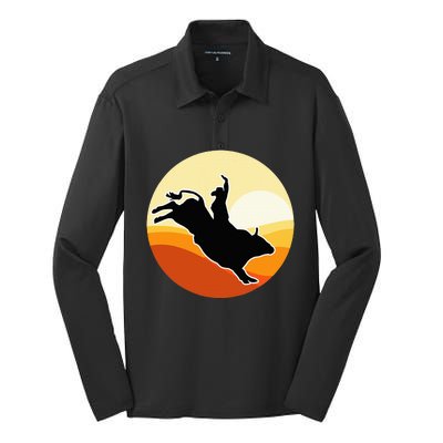 Retro Bull Riding Design Cow Bull Riding Silk Touch Performance Long Sleeve Polo