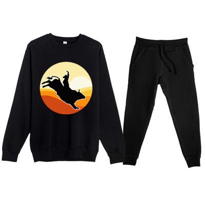 Retro Bull Riding Design Cow Bull Riding Premium Crewneck Sweatsuit Set