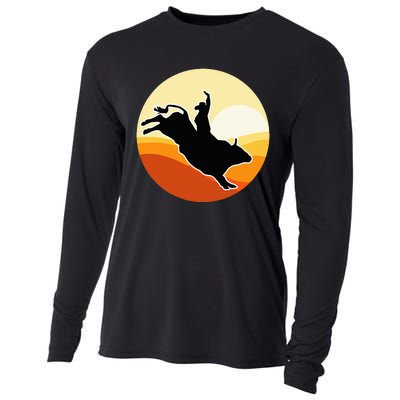 Retro Bull Riding Design Cow Bull Riding Cooling Performance Long Sleeve Crew