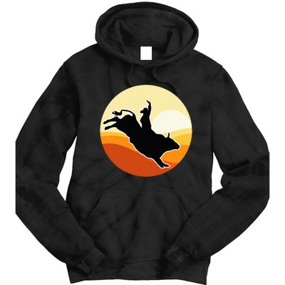 Retro Bull Riding Design Cow Bull Riding Tie Dye Hoodie