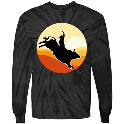 Retro Bull Riding Design Cow Bull Riding Tie-Dye Long Sleeve Shirt