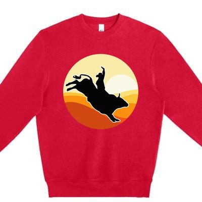 Retro Bull Riding Design Cow Bull Riding Premium Crewneck Sweatshirt