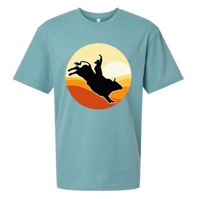 Retro Bull Riding Design Cow Bull Riding Sueded Cloud Jersey T-Shirt