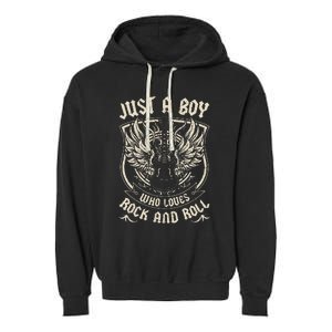 Rock Band Rock Concert Just A Boy Who Loves Rock And Roll Garment-Dyed Fleece Hoodie