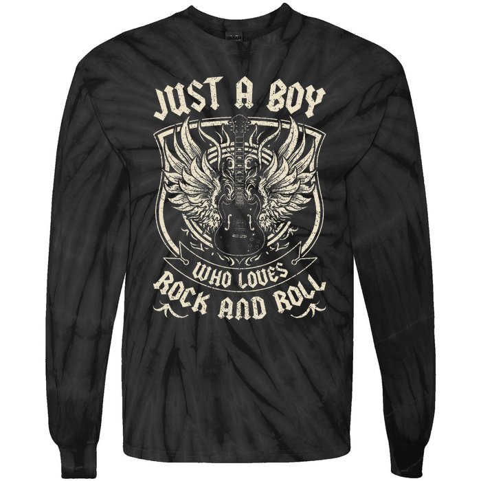 Rock Band Rock Concert Just A Boy Who Loves Rock And Roll Tie-Dye Long Sleeve Shirt