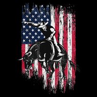 Rodeo Bull Rider Patriotic American Flag Cowboys Long Sleeve Shirt