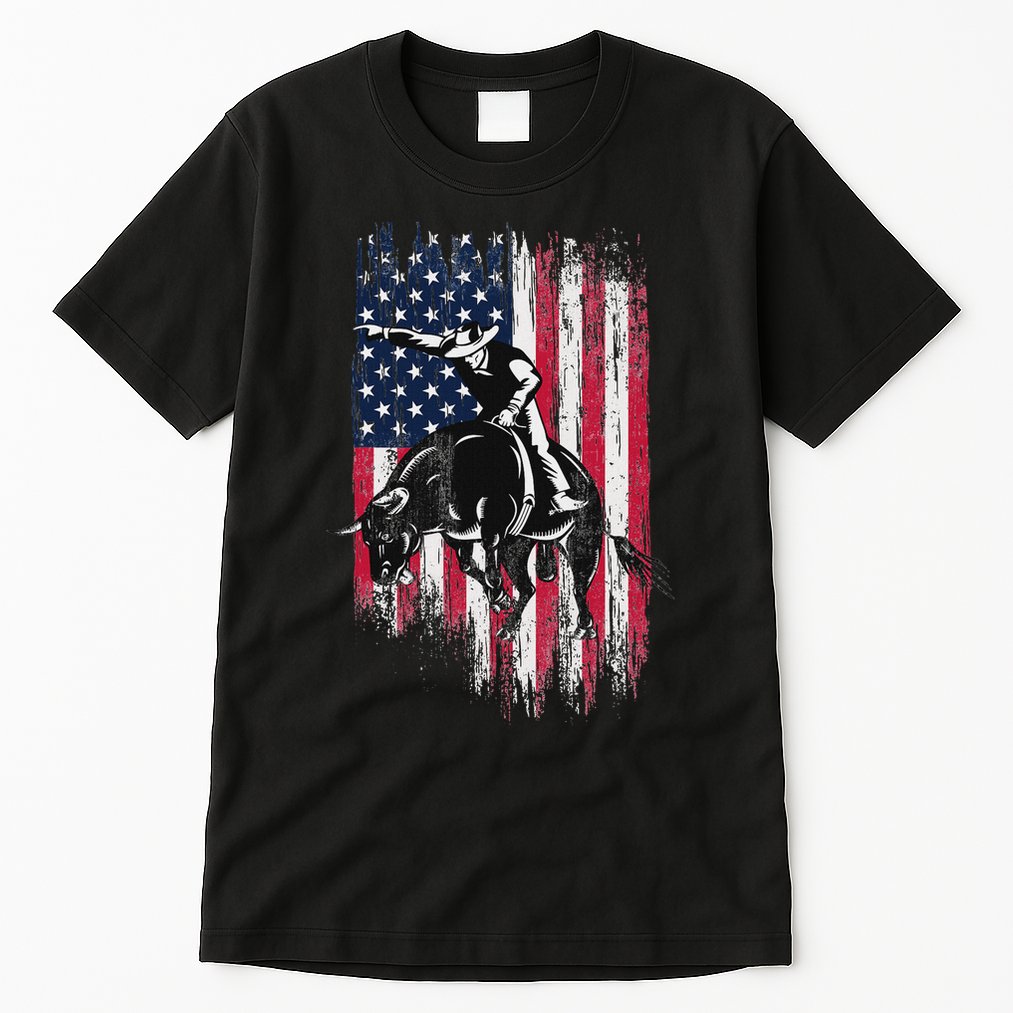 Rodeo Bull Rider Patriotic American Flag Cowboys Tall T-Shirt