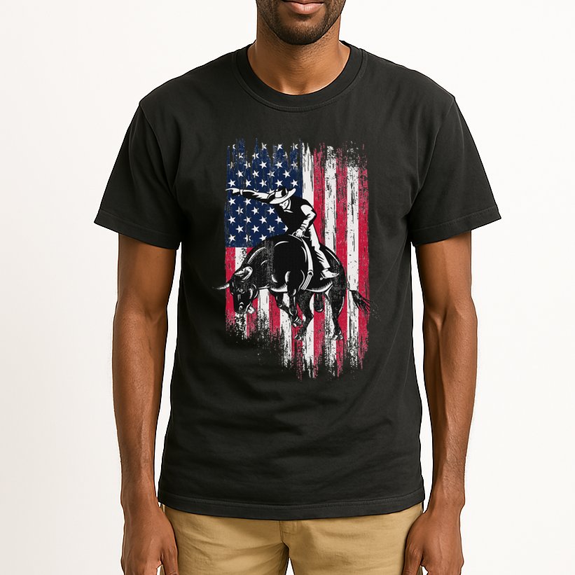 Rodeo Bull Rider Patriotic American Flag Cowboys Tall T-Shirt