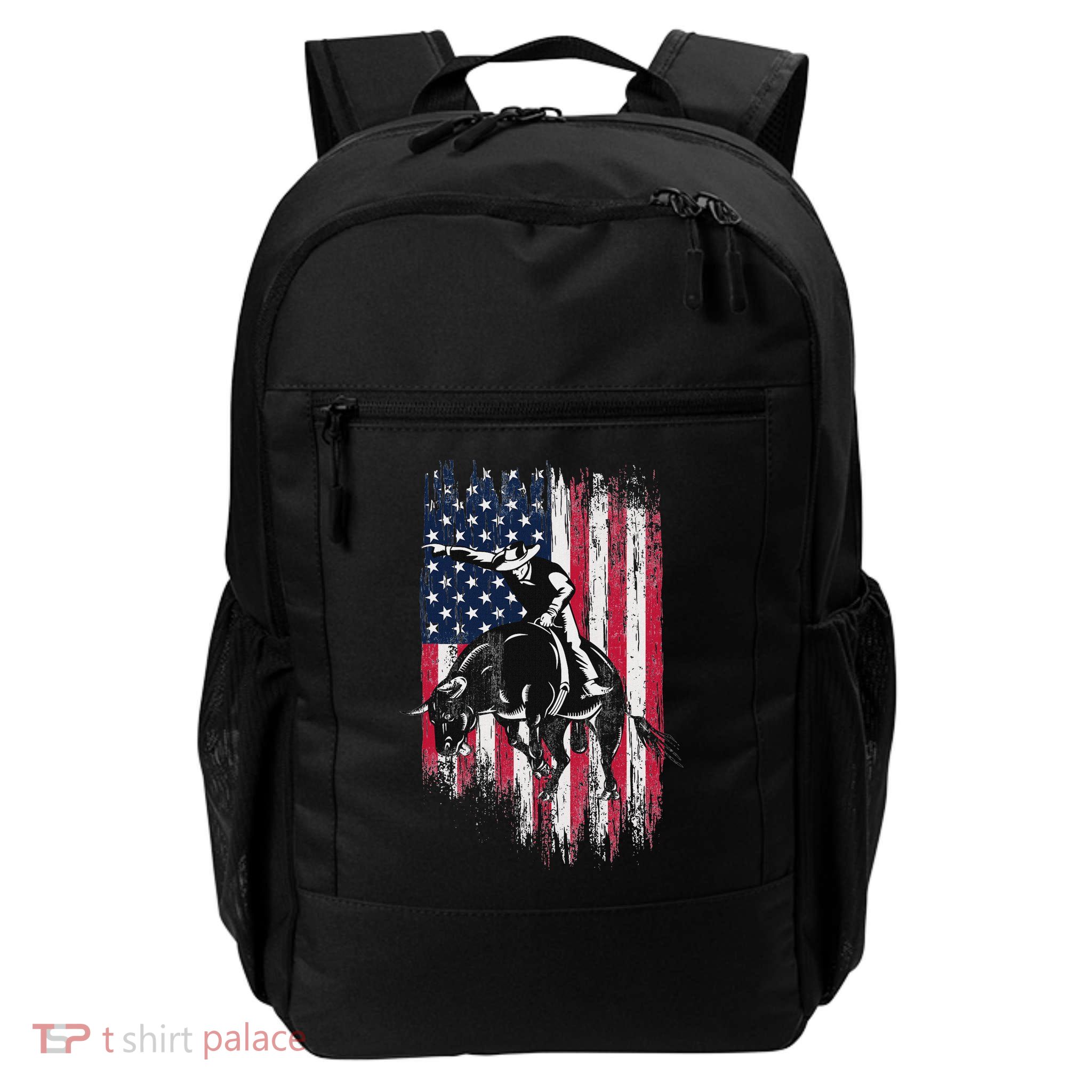 Rodeo Bull Rider Patriotic American Flag Cowboys Backpack