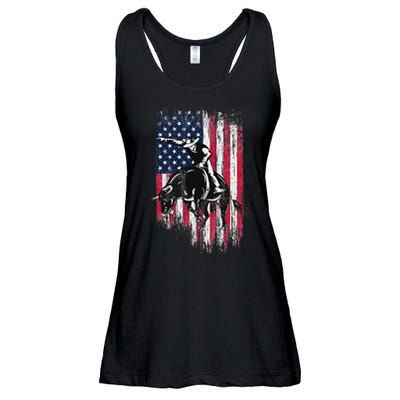 Rodeo Bull Rider Patriotic American Flag Cowboys Ladies Essential Flowy Tank