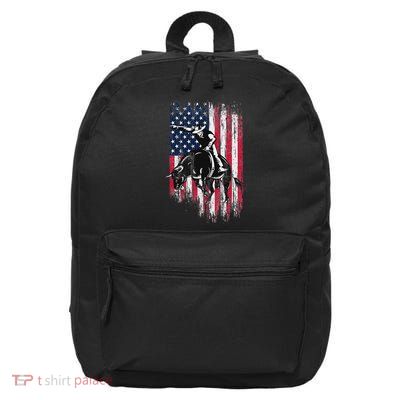 Rodeo Bull Rider Patriotic American Flag Cowboys 16 in Basic Backpack