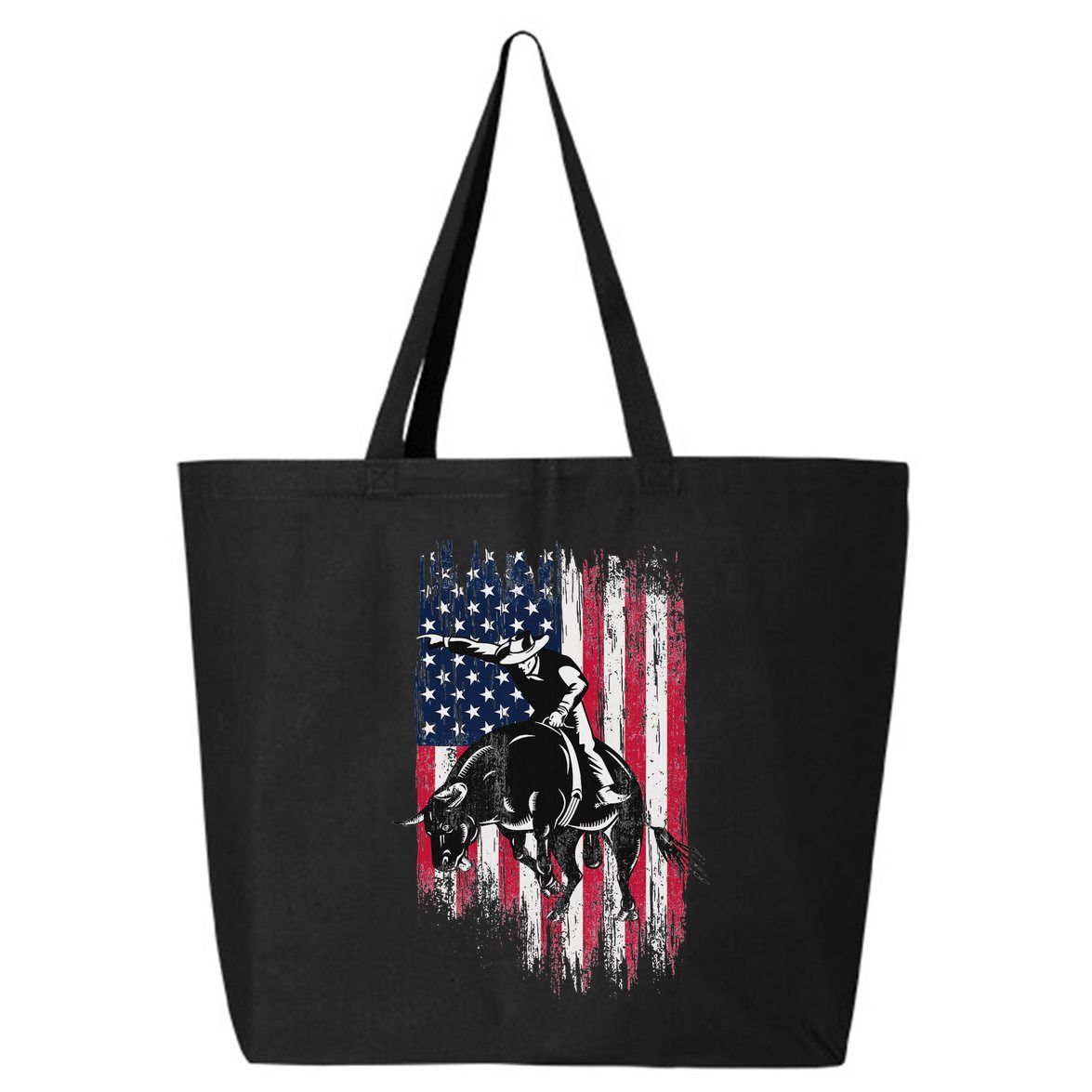 Rodeo Bull Rider Patriotic American Flag Cowboys 25L Jumbo Tote