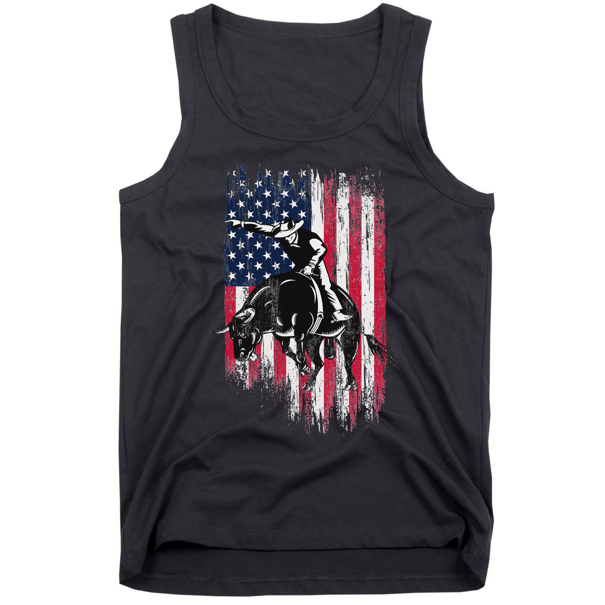 Rodeo Bull Rider Patriotic American Flag Cowboys Tank Top