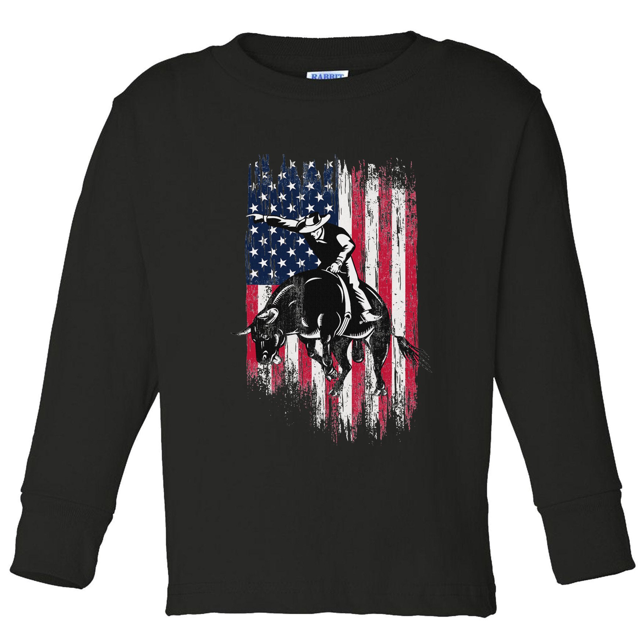 Rodeo Bull Rider Patriotic American Flag Cowboys Toddler Long Sleeve Shirt