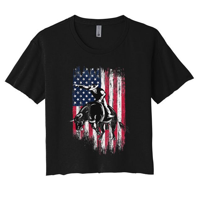 Rodeo Bull Rider Patriotic American Flag Cowboys Crop Top