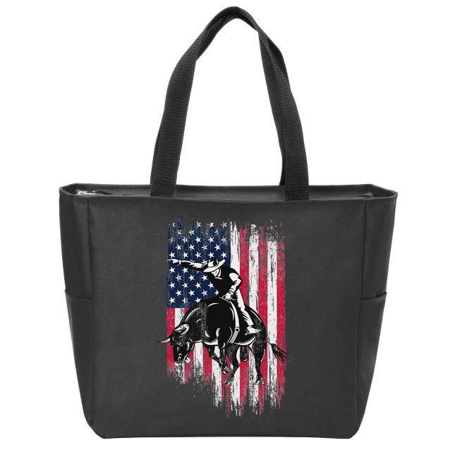 Rodeo Bull Rider Patriotic American Flag Cowboys Zip Tote Bag