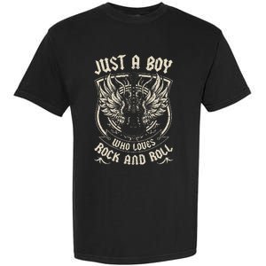 Rock Band Rock Concert Just A Boy Who Loves Rock And Roll Garment-Dyed Heavyweight T-Shirt