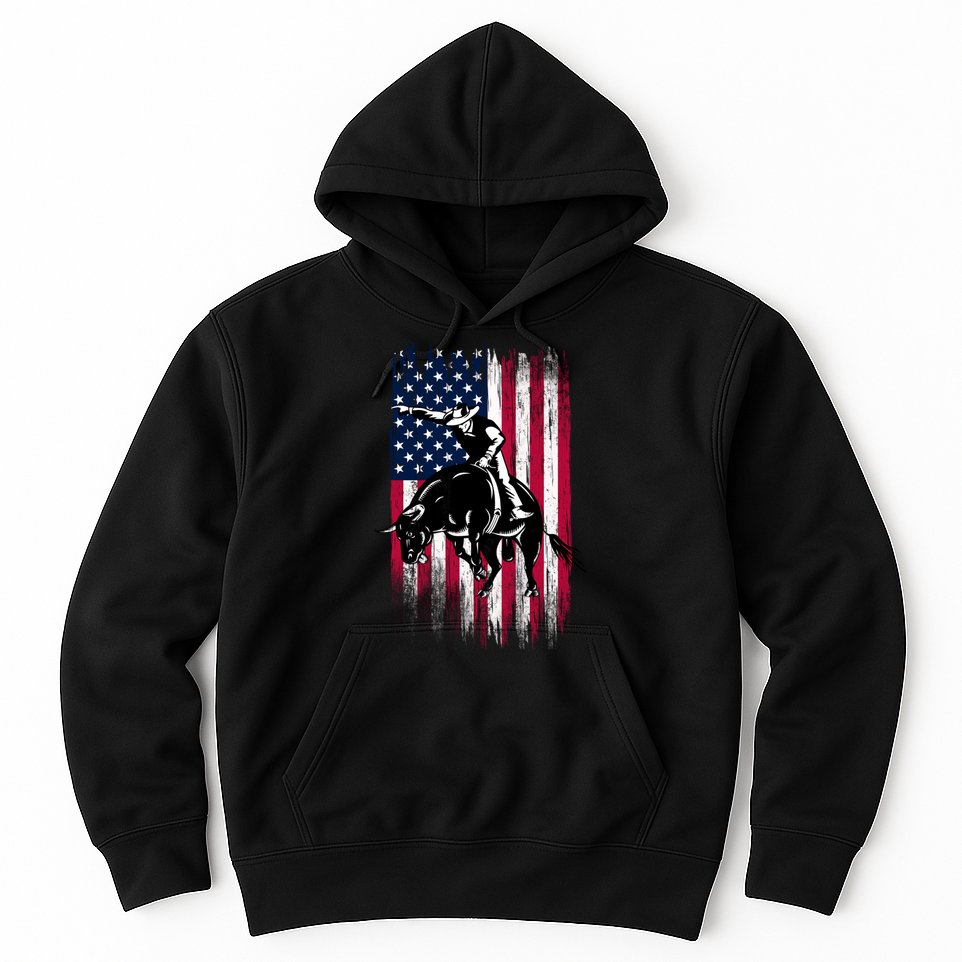 Rodeo Bull Rider Patriotic American Flag Cowboys Hoodie