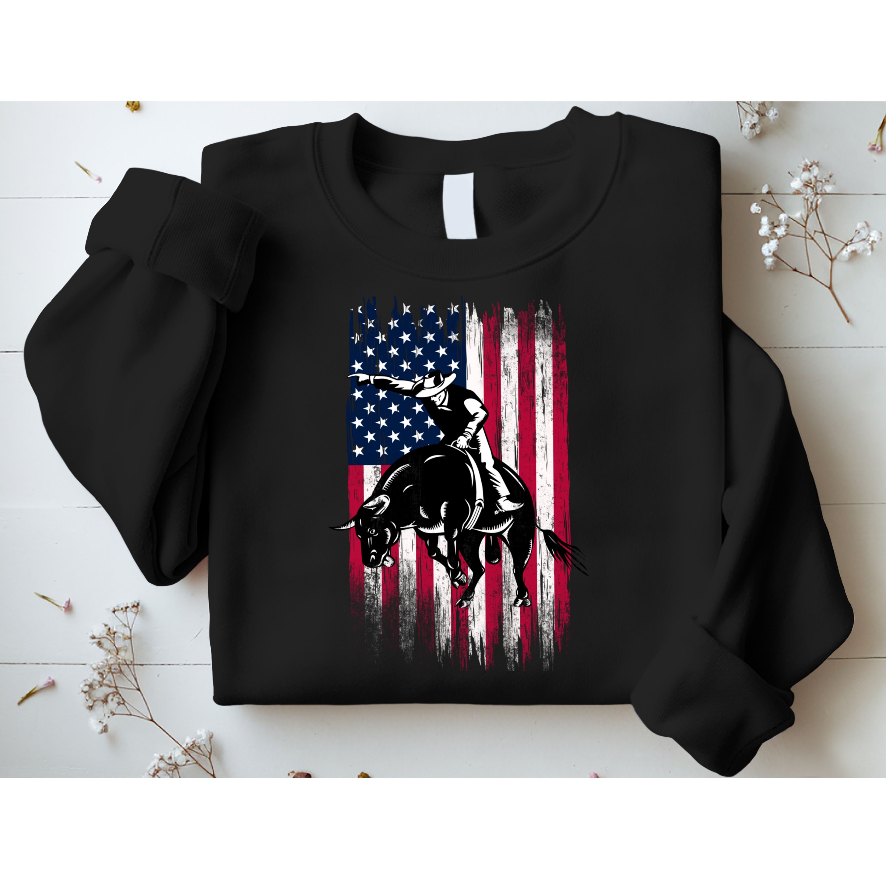 Rodeo Bull Rider Patriotic American Flag Cowboys Sweatshirt