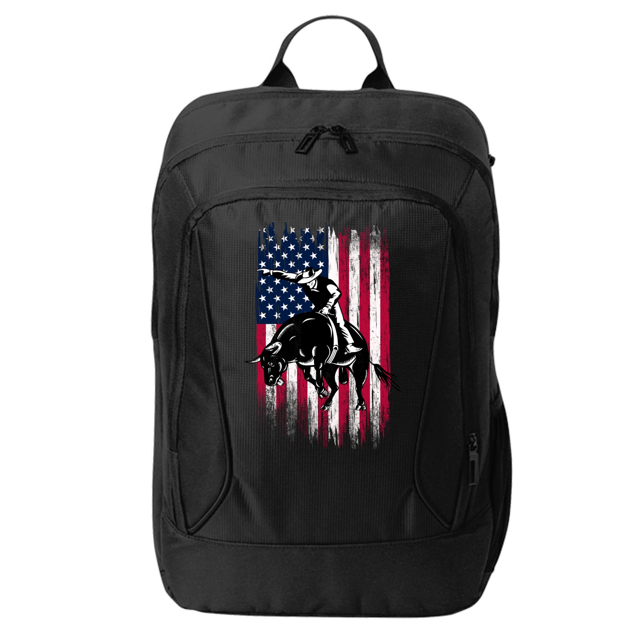 Rodeo Bull Rider Patriotic American Flag Cowboys City Backpack