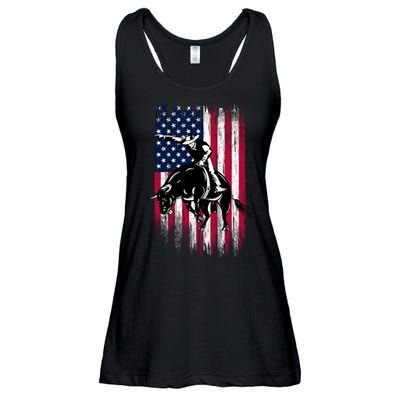 Rodeo Bull Rider Patriotic American Flag Cowboys Ladies Essential Flowy Tank