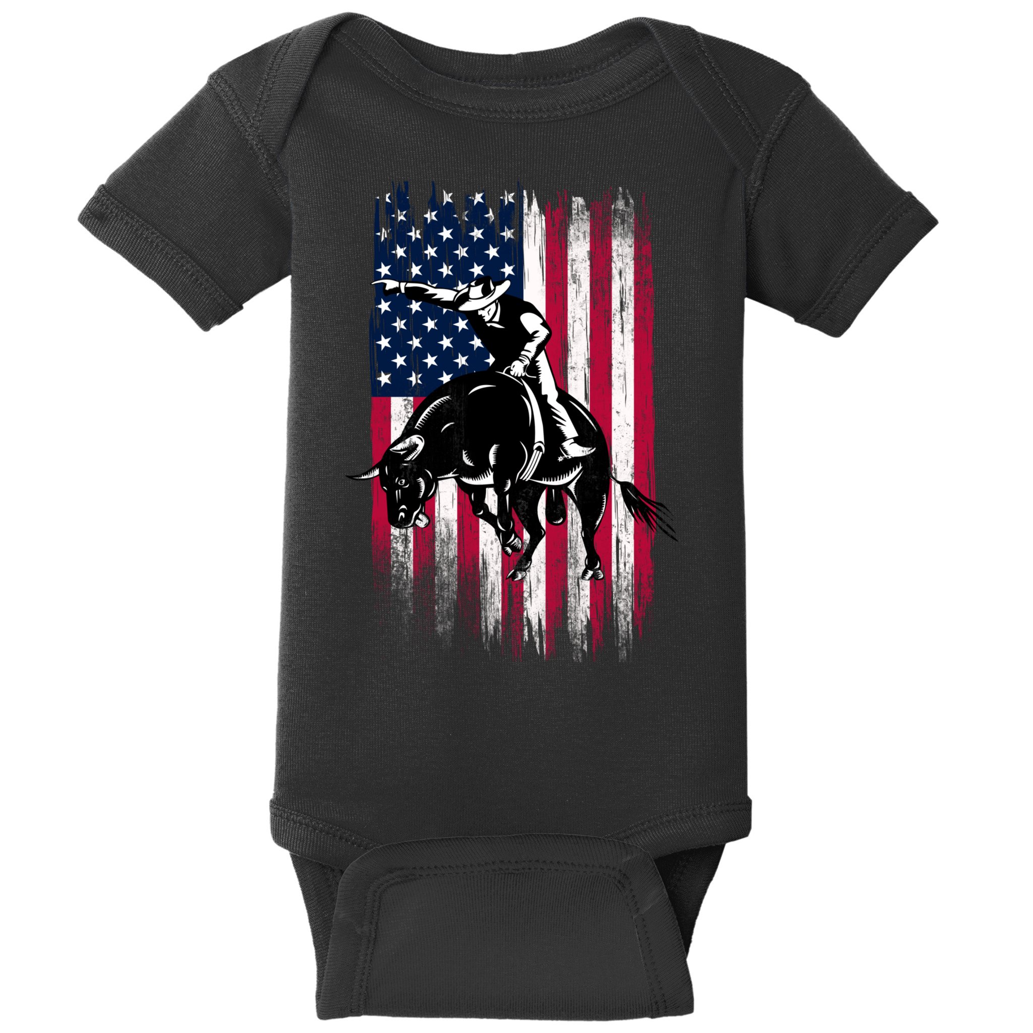 Rodeo Bull Rider Patriotic American Flag Cowboys Baby Bodysuit