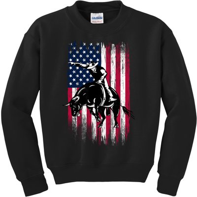 Rodeo Bull Rider Patriotic American Flag Cowboys Kids Sweatshirt