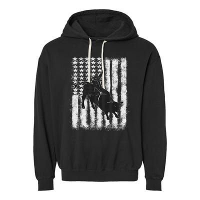 Rodeo Bull Riding Distressed Grunge American Flag Keepsake Garment-Dyed Fleece Hoodie