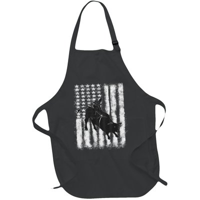 Rodeo Bull Riding Distressed Grunge American Flag Keepsake Full-Length Apron With Pockets