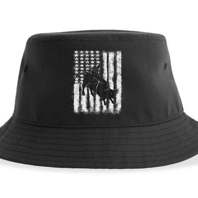 Rodeo Bull Riding Distressed Grunge American Flag Keepsake Sustainable Bucket Hat
