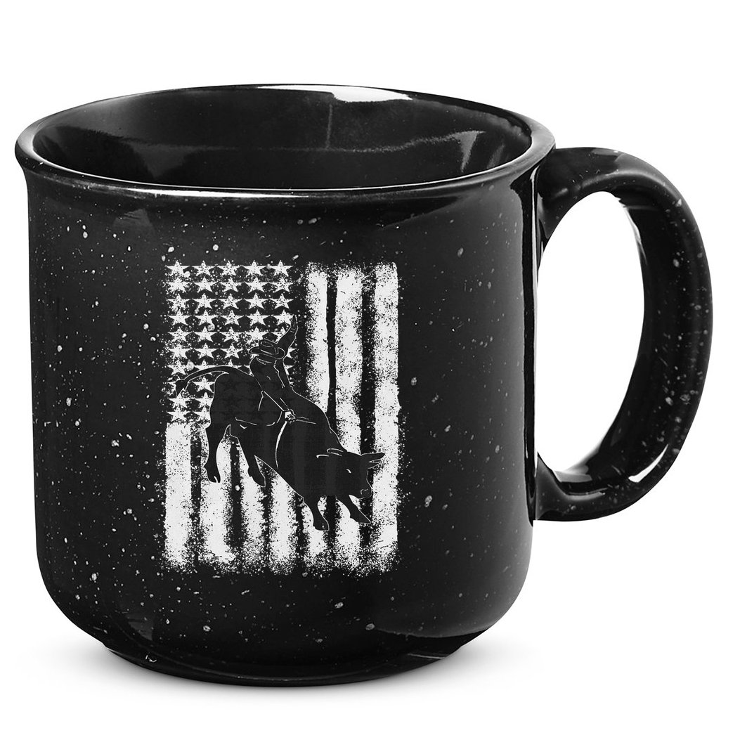 Rodeo Bull Riding Distressed Grunge American Flag Keepsake 15oz Campfire Ceramic Mug
