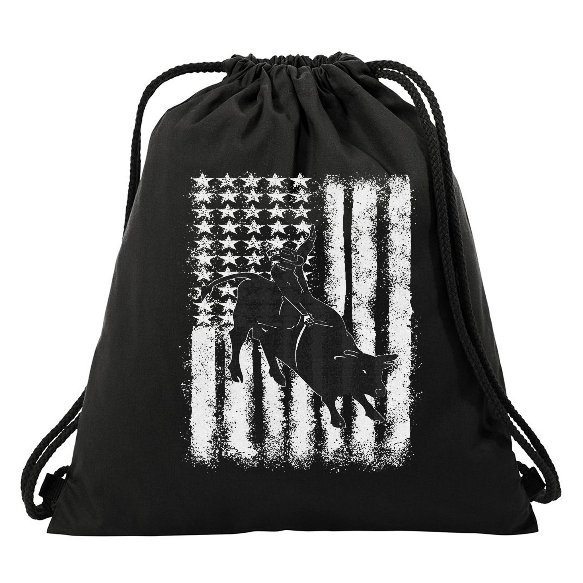 Rodeo Bull Riding Distressed Grunge American Flag Keepsake Drawstring Bag