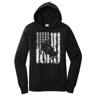 Rodeo Bull Riding Distressed Grunge American Flag Keepsake Women's Pullover Hoodie