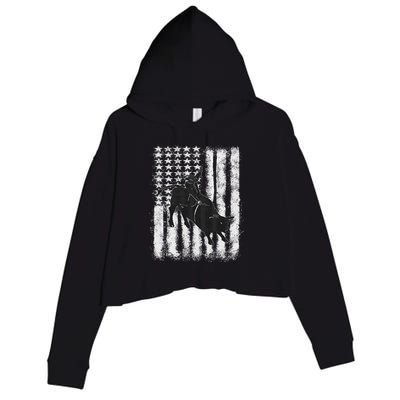 Rodeo Bull Riding Distressed Grunge American Flag Keepsake Crop Fleece Hoodie