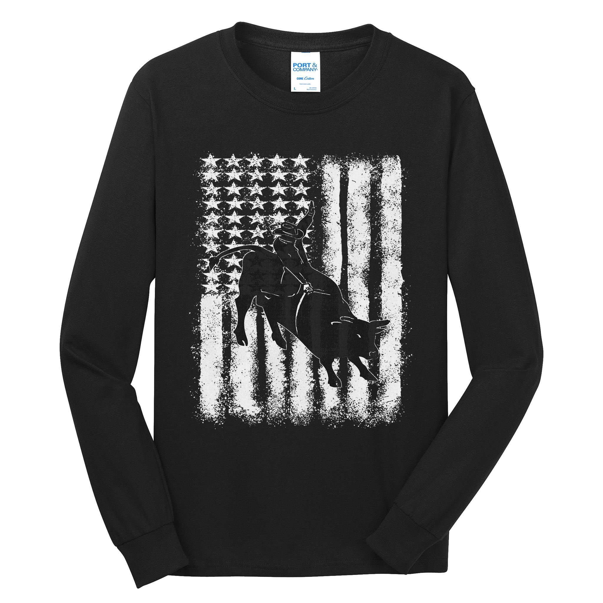 Rodeo Bull Riding Distressed Grunge American Flag Keepsake Tall Long Sleeve T-Shirt