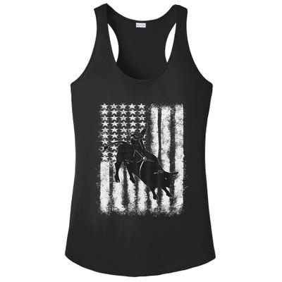Rodeo Bull Riding Distressed Grunge American Flag Keepsake Ladies PosiCharge Competitor Racerback Tank