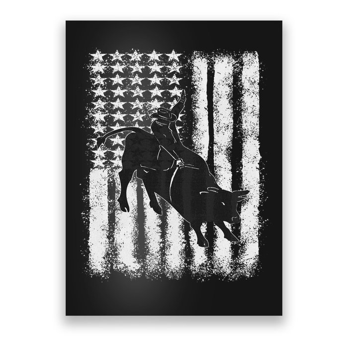 Rodeo Bull Riding Distressed Grunge American Flag Keepsake Poster