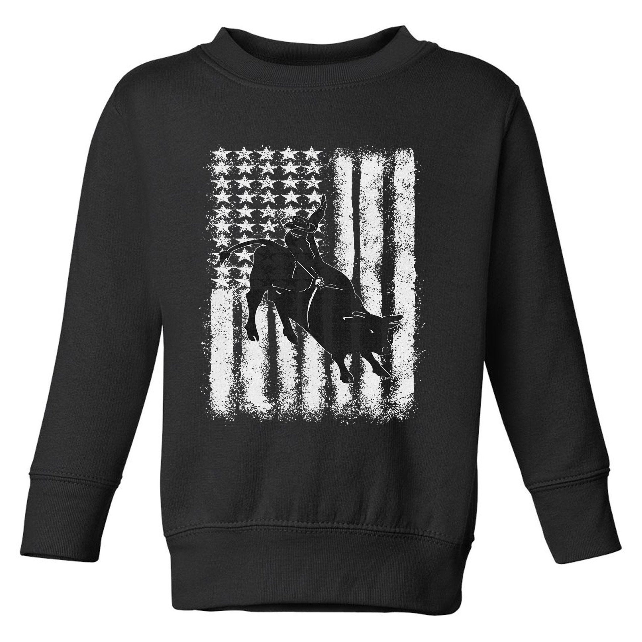 Rodeo Bull Riding Distressed Grunge American Flag Keepsake Toddler Sweatshirt