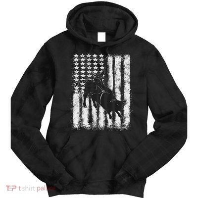 Rodeo Bull Riding Distressed Grunge American Flag Keepsake Tie Dye Hoodie
