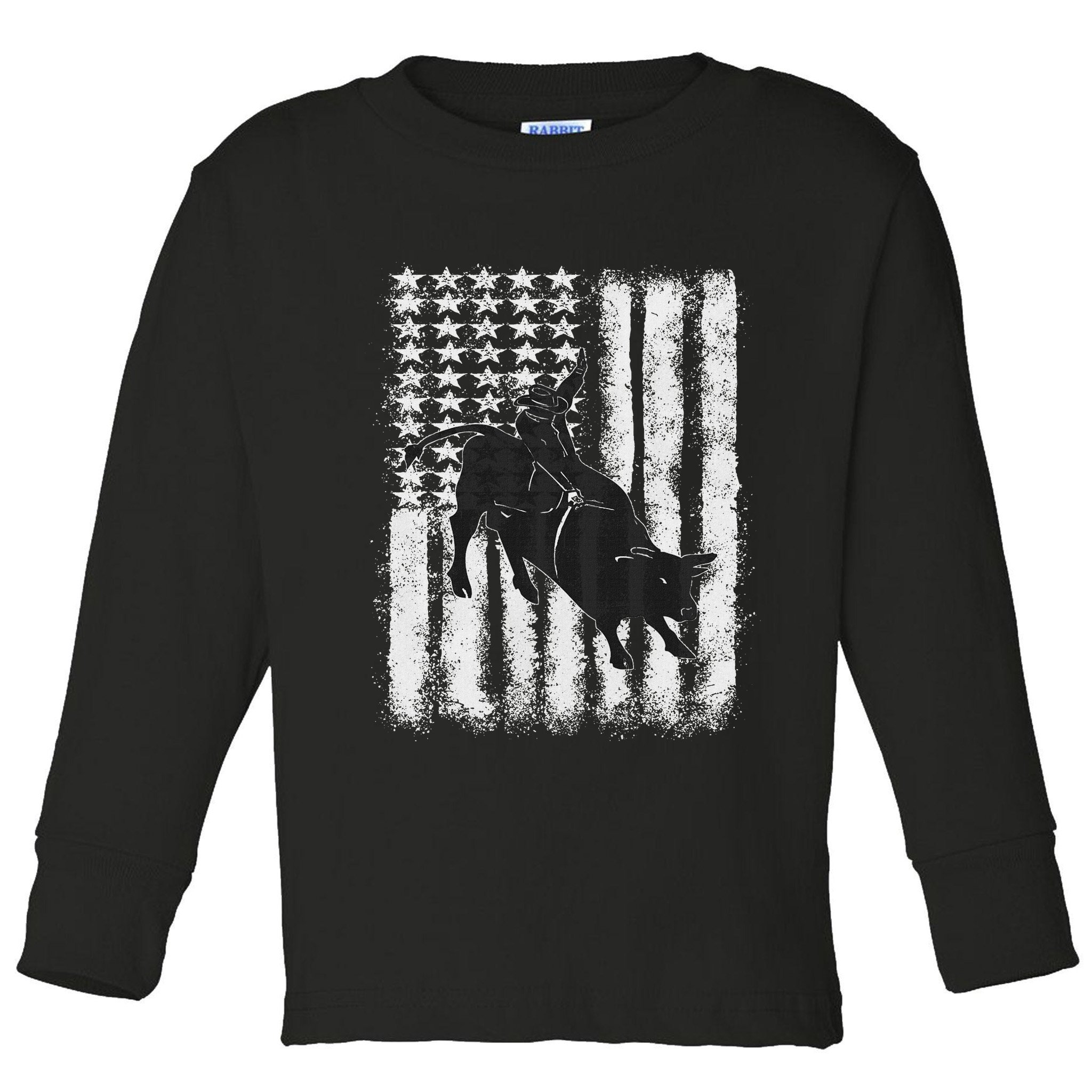 Rodeo Bull Riding Distressed Grunge American Flag Keepsake Toddler Long Sleeve Shirt