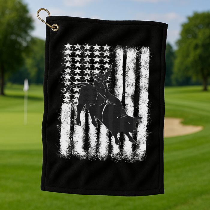 Rodeo Bull Riding Distressed Grunge American Flag Keepsake Golf Towel