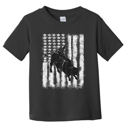 Rodeo Bull Riding Distressed Grunge American Flag Keepsake Toddler T-Shirt