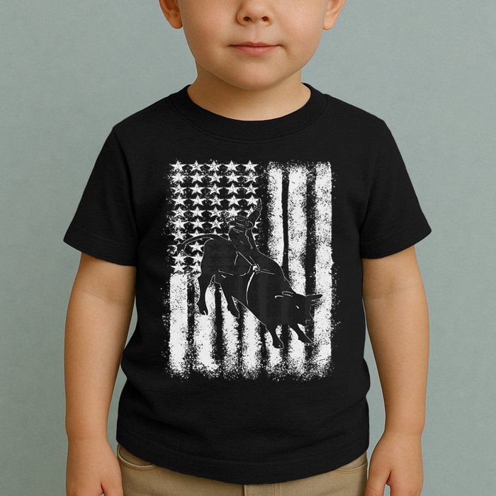 Rodeo Bull Riding Distressed Grunge American Flag Keepsake Toddler T-Shirt
