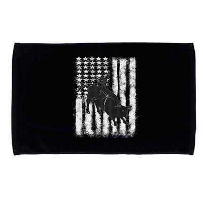 Rodeo Bull Riding Distressed Grunge American Flag Keepsake Microfiber Hand Towel