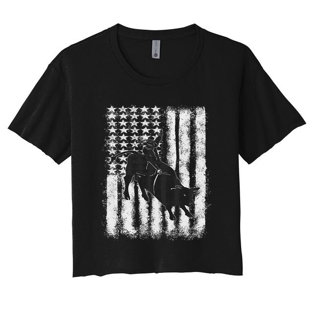 Rodeo Bull Riding Distressed Grunge American Flag Keepsake Crop Top