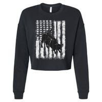Rodeo Bull Riding Distressed Grunge American Flag Keepsake Cropped Pullover Crew
