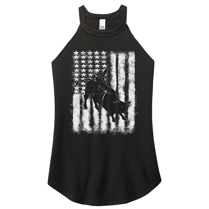 Rodeo Bull Riding Distressed Grunge American Flag Keepsake Women's Perfect Tri Rocker Tank