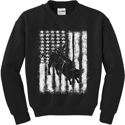 Rodeo Bull Riding Distressed Grunge American Flag Keepsake Kids Sweatshirt