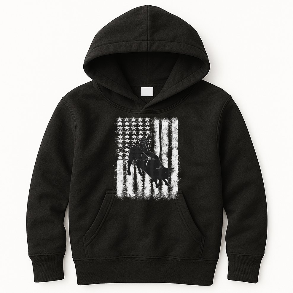 Rodeo Bull Riding Distressed Grunge American Flag Keepsake Kids Hoodie
